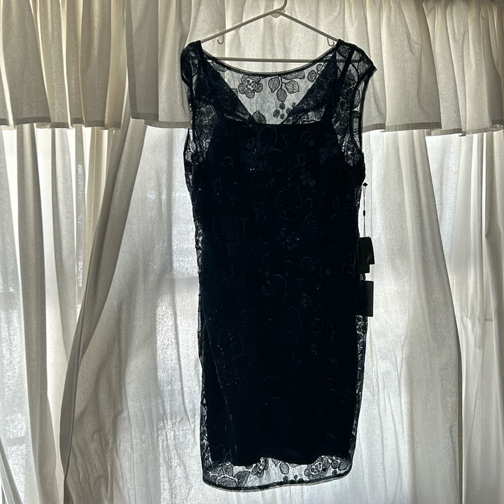 Navy lace and sequin dress